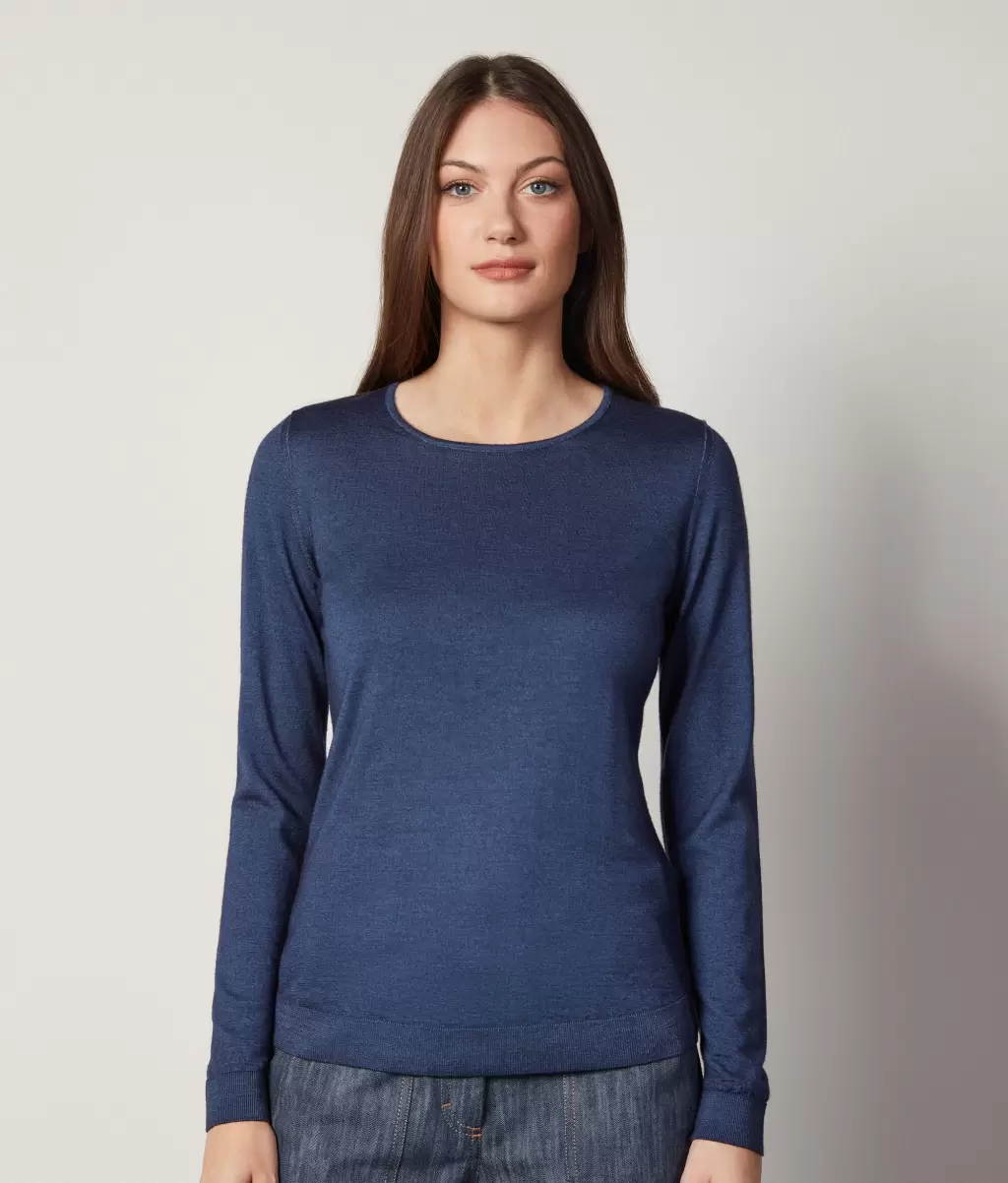 Blue Pulower Z Kaszmiru Ultrafine Swetry Z Okrągłym Dekoltem Kobieta Falconeri - 1