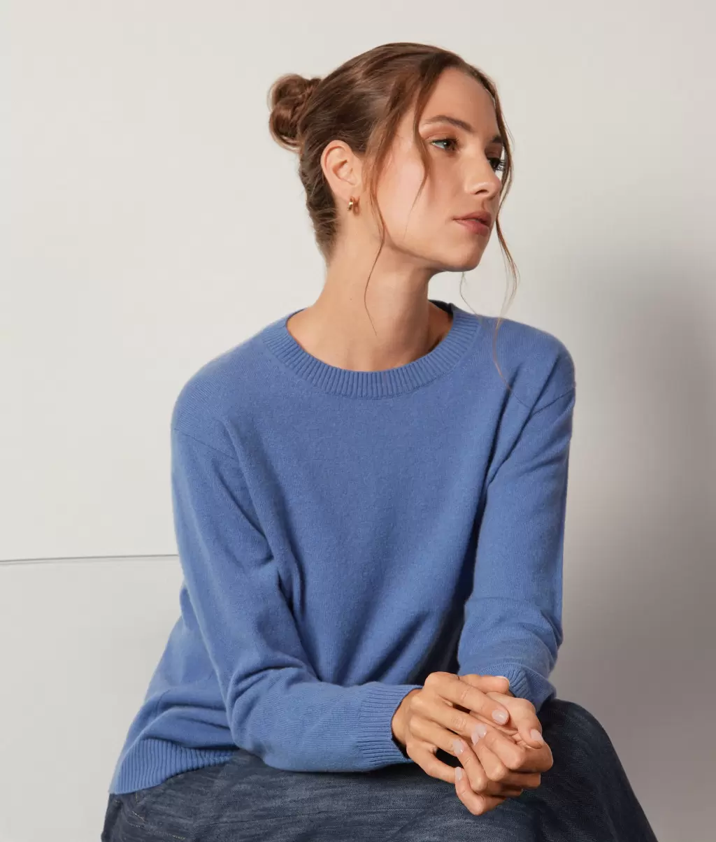 Kobieta Light_Blue Swetry Z Okrągłym Dekoltem Sweter Z Dekoltem W Łódkę Z Kaszmiru Ultrasoft Falconeri