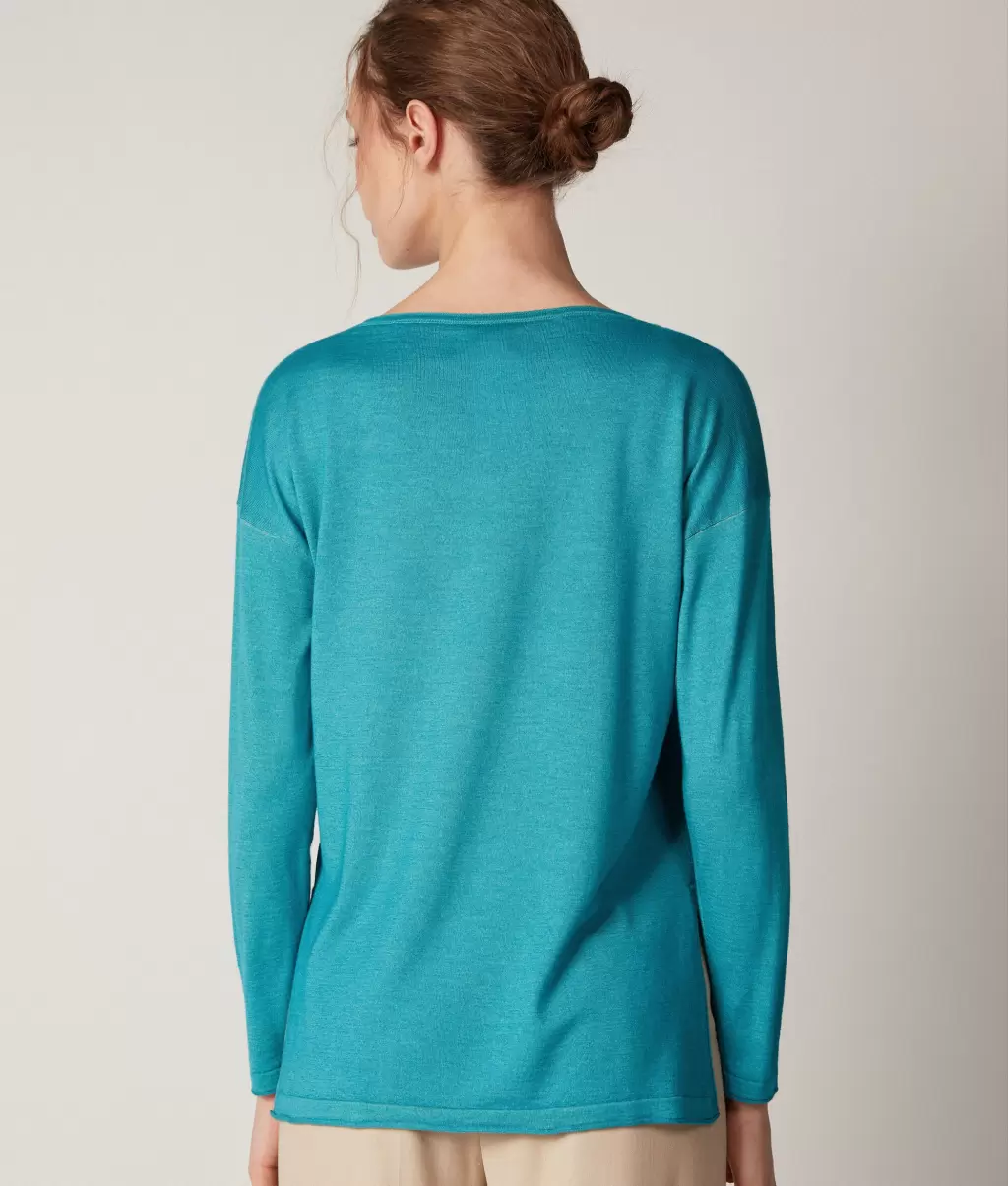 Falconeri Swetry Z Okrągłym Dekoltem Blue Kobieta Bluzka Z Dekoltem W Łódkę Z Kaszmiru Ultrafine - 2