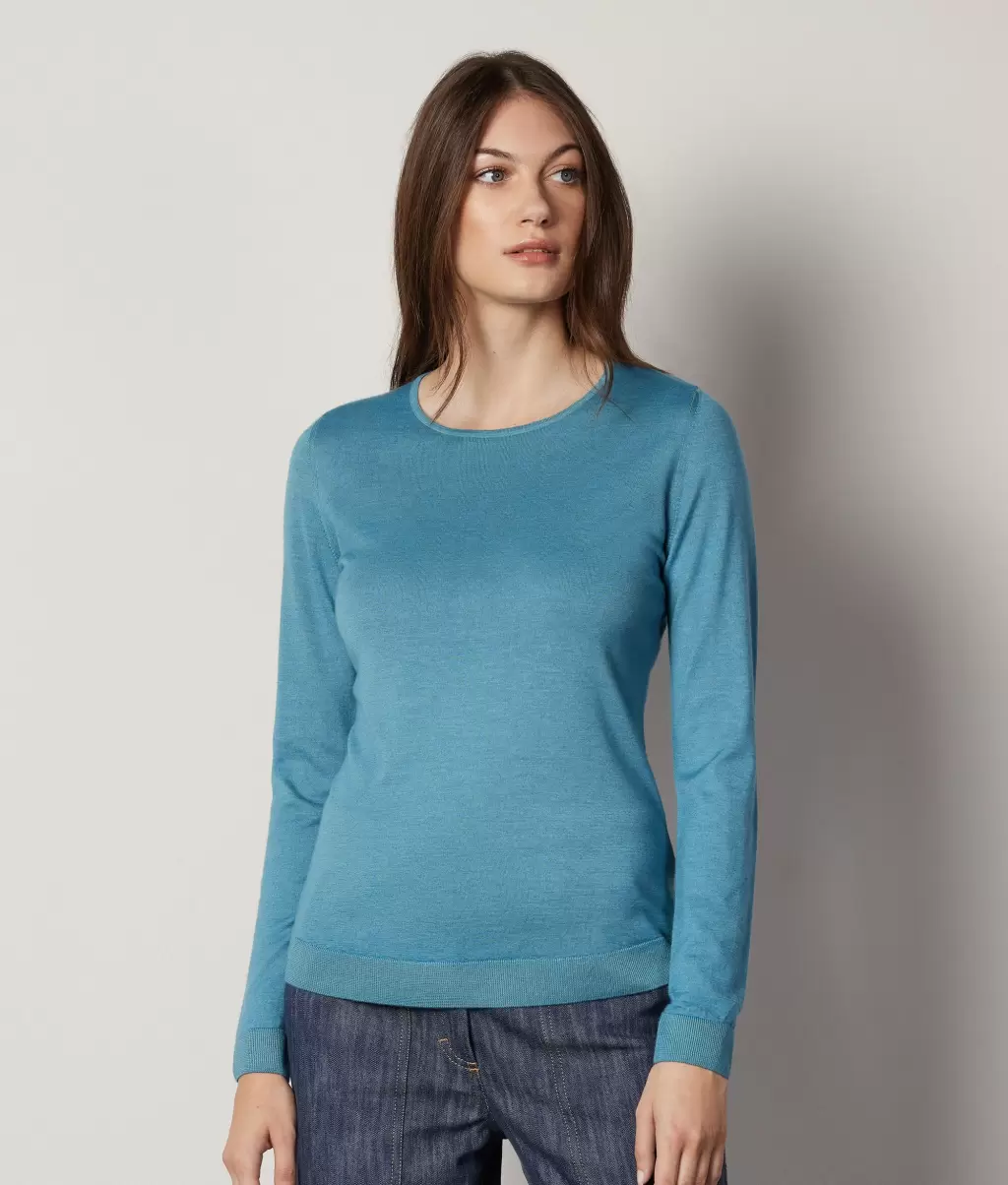Swetry Z Okrągłym Dekoltem Blue Kobieta Pulower Z Kaszmiru Ultrafine Falconeri - 1