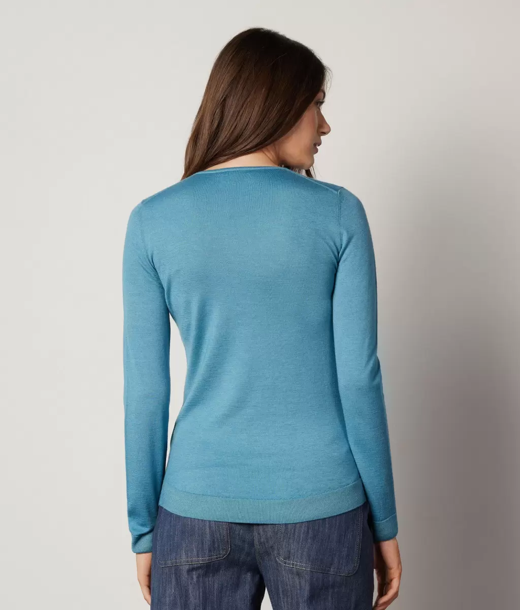 Swetry Z Okrągłym Dekoltem Blue Kobieta Pulower Z Kaszmiru Ultrafine Falconeri - 2