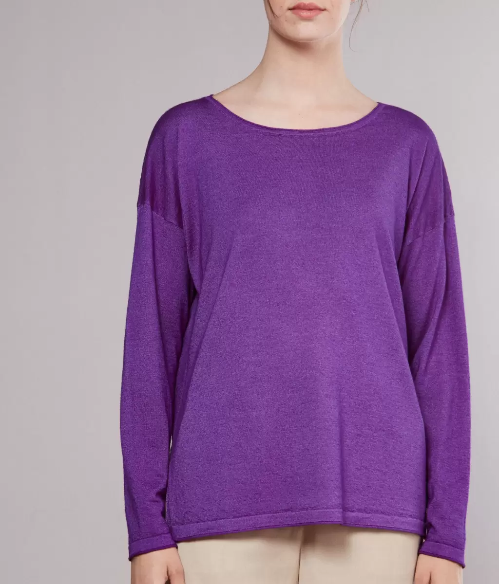 Falconeri Violet Swetry Z Okrągłym Dekoltem Kobieta Bluzka Z Dekoltem W Łódkę Z Kaszmiru Ultrafine - 1