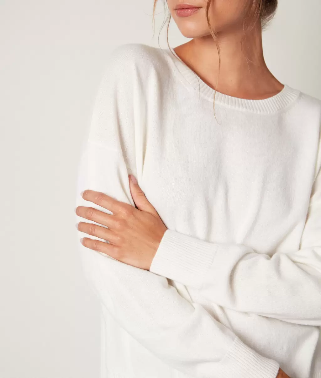 Sweter Z Okrągłym Dekoltem I Rozcięciami Z Kaszmiru Ultrasoft Kobieta Swetry Z Okrągłym Dekoltem Falconeri White - 3
