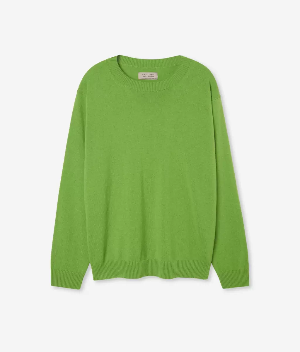 Sweter Z Dekoltem W Łódkę Z Kaszmiru Ultrasoft Swetry Z Okrągłym Dekoltem Falconeri Green Kobieta - 4