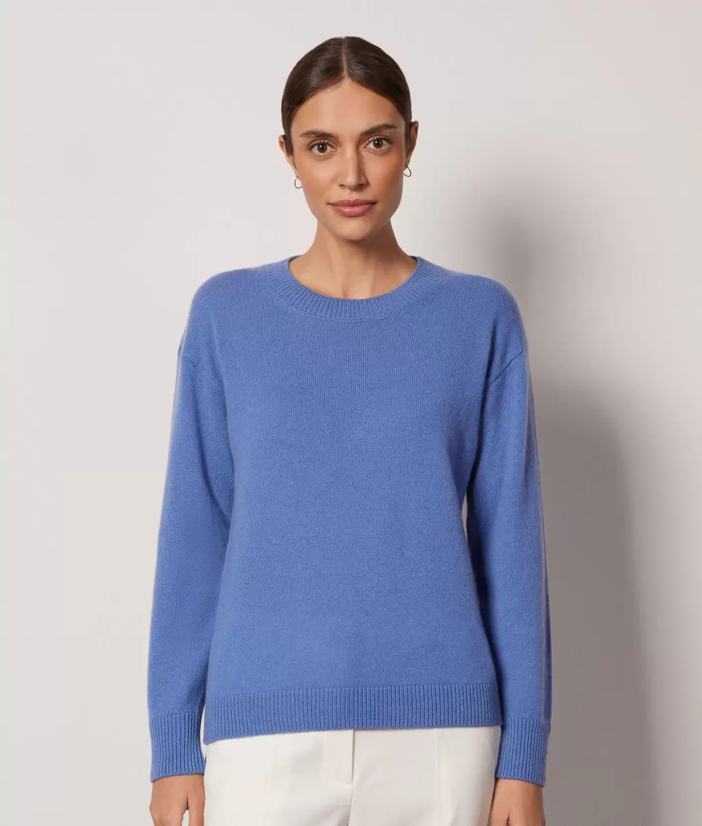 Sweter Z Okrągłym Dekoltem Z Kaszmiru Ultrasoft Kobieta Light_Blue Falconeri Swetry Z Okrągłym Dekoltem - 1
