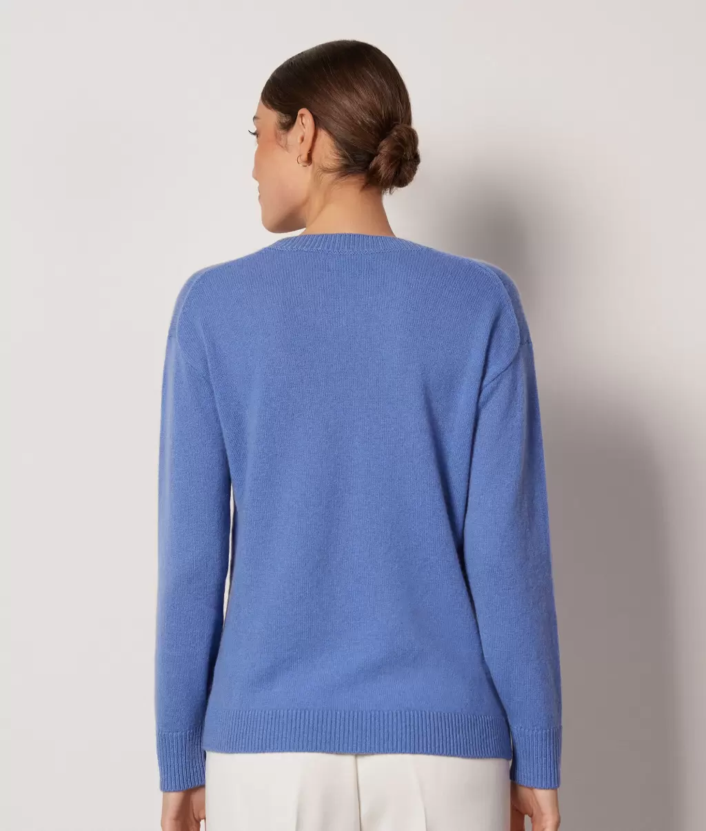 Sweter Z Okrągłym Dekoltem Z Kaszmiru Ultrasoft Kobieta Light_Blue Falconeri Swetry Z Okrągłym Dekoltem - 2
