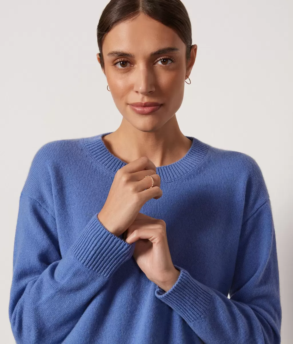 Sweter Z Okrągłym Dekoltem Z Kaszmiru Ultrasoft Kobieta Light_Blue Falconeri Swetry Z Okrągłym Dekoltem - 3