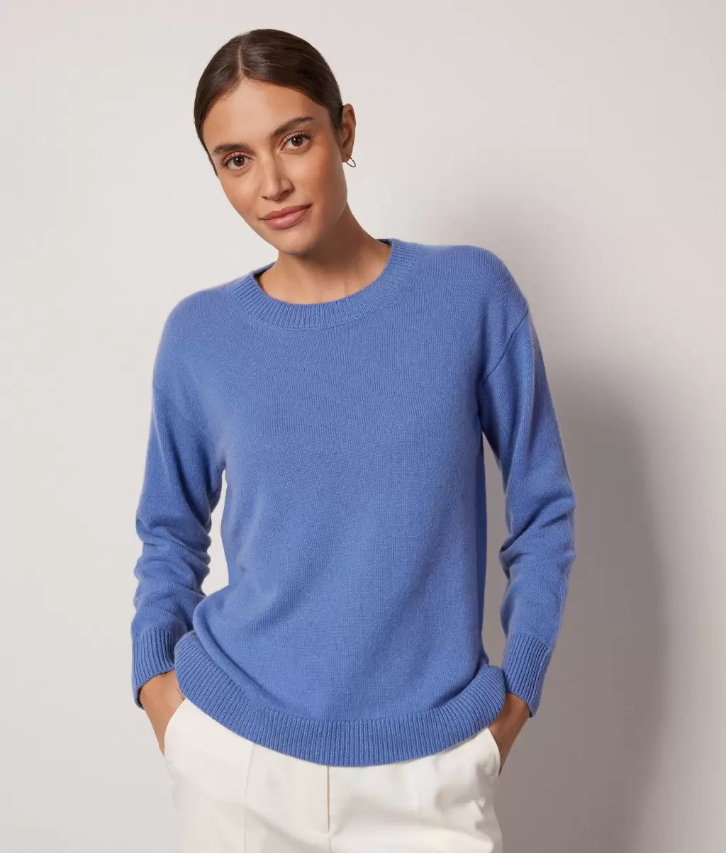 Sweter Z Okrągłym Dekoltem Z Kaszmiru Ultrasoft Kobieta Light_Blue Falconeri Swetry Z Okrągłym Dekoltem