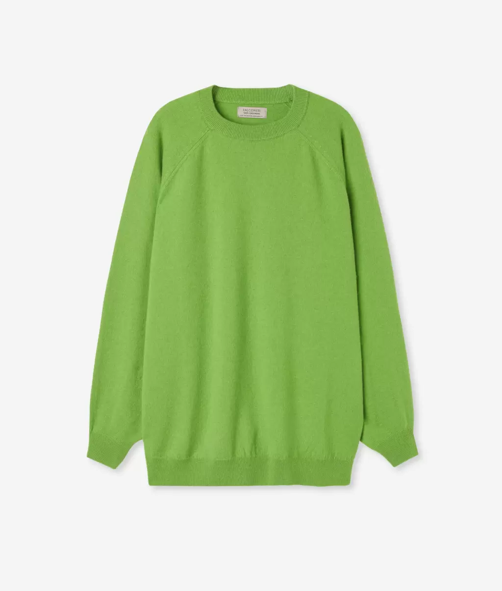Falconeri Swetry Z Okrągłym Dekoltem Kobieta Bluzka Maxi Z Okągłym Dekoltem Z Kaszmiru Ultrasoft Green - 4