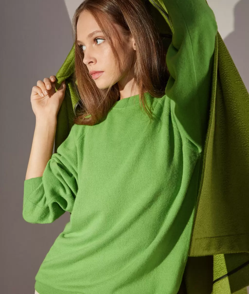 Falconeri Swetry Z Okrągłym Dekoltem Kobieta Bluzka Maxi Z Okągłym Dekoltem Z Kaszmiru Ultrasoft Green