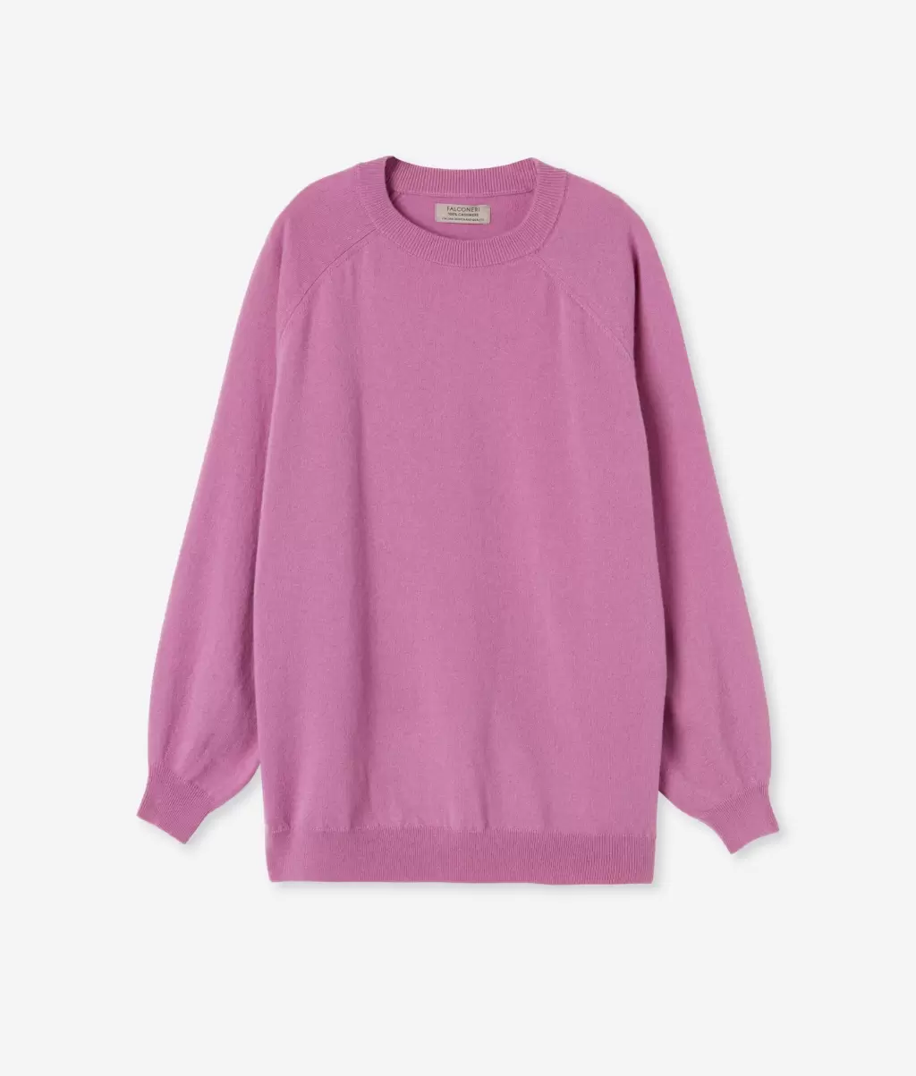 Falconeri Swetry Z Okrągłym Dekoltem Kobieta Bluzka Maxi Z Okągłym Dekoltem Z Kaszmiru Ultrasoft Pink - 4
