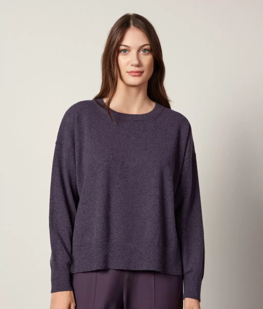 Sweter Z Okrągłym Dekoltem I Rozcięciami Z Kaszmiru Ultrasoft Violet Falconeri Swetry Z Okrągłym Dekoltem Kobieta - 1
