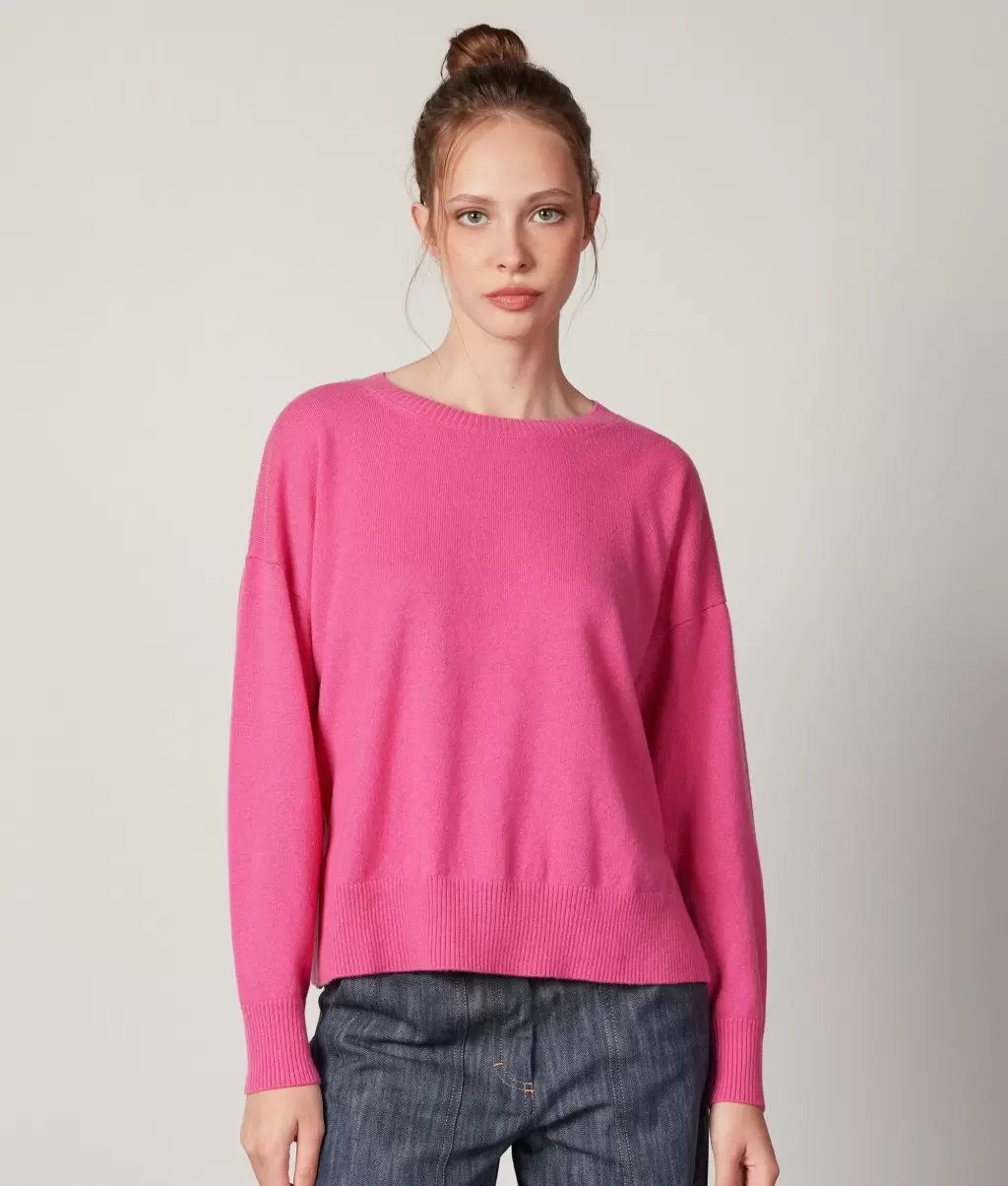 Pink Kobieta Swetry Z Okrągłym Dekoltem Sweter Z Okrągłym Dekoltem I Rozcięciami Z Kaszmiru Ultrasoft Falconeri - 1