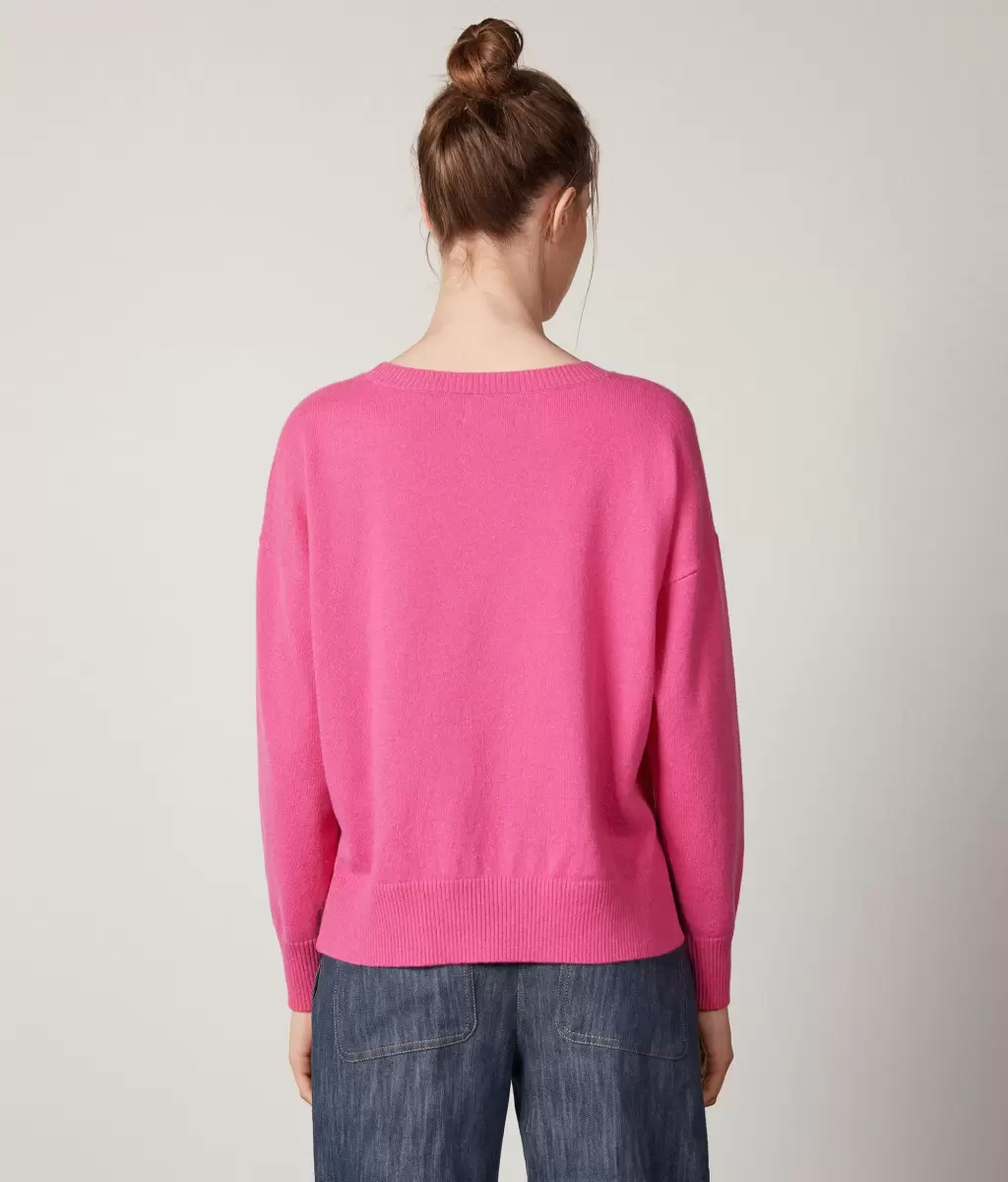 Pink Kobieta Swetry Z Okrągłym Dekoltem Sweter Z Okrągłym Dekoltem I Rozcięciami Z Kaszmiru Ultrasoft Falconeri - 2