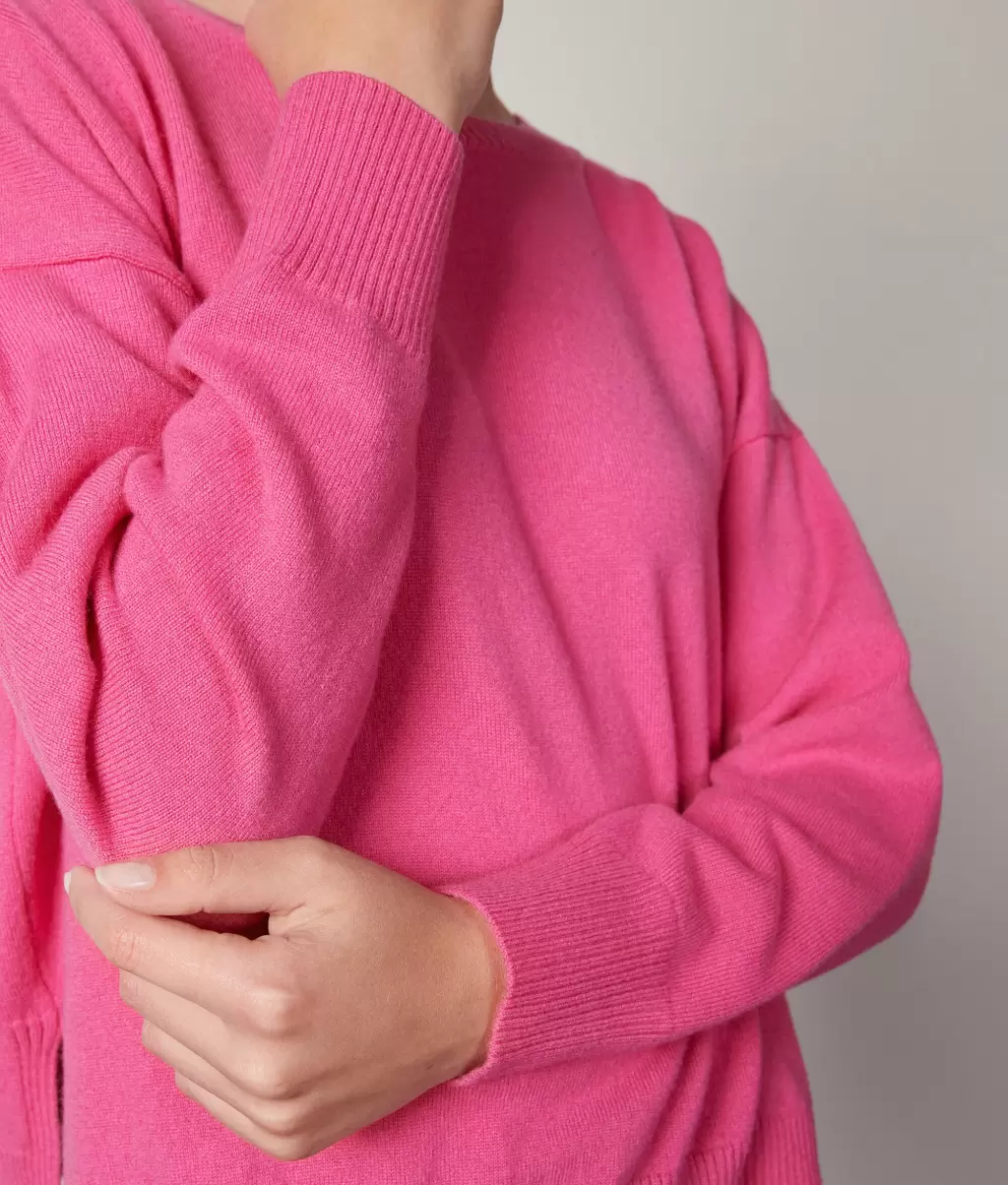 Pink Kobieta Swetry Z Okrągłym Dekoltem Sweter Z Okrągłym Dekoltem I Rozcięciami Z Kaszmiru Ultrasoft Falconeri - 3