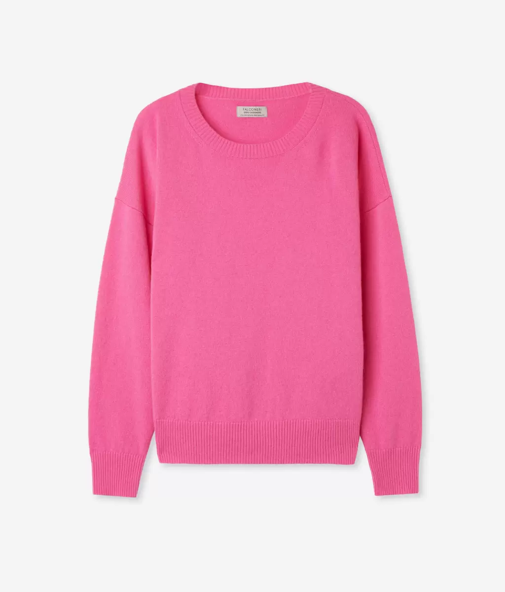 Pink Kobieta Swetry Z Okrągłym Dekoltem Sweter Z Okrągłym Dekoltem I Rozcięciami Z Kaszmiru Ultrasoft Falconeri - 4