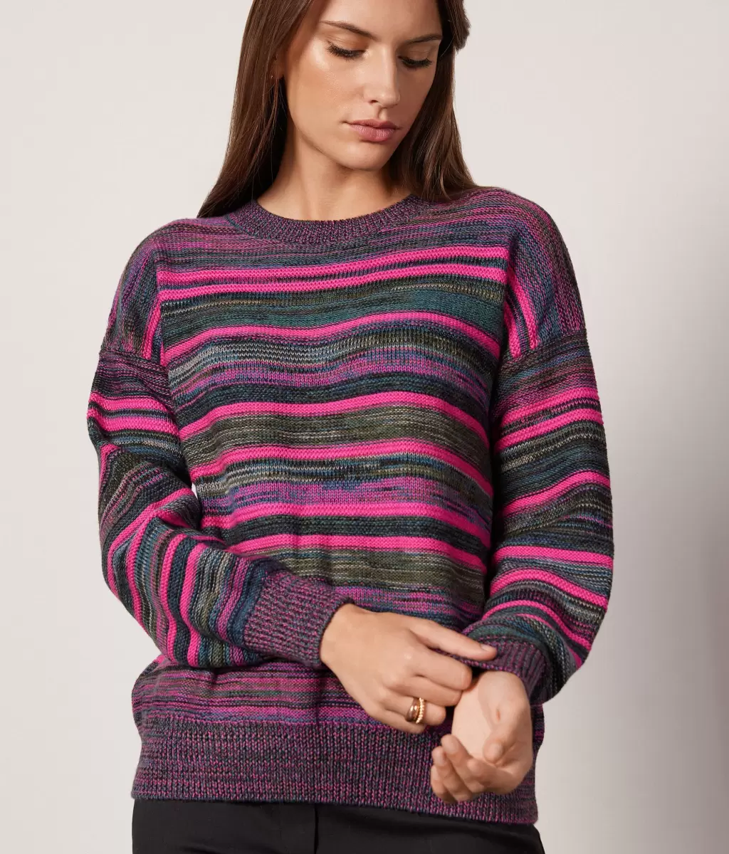 Pink Pulower Z Wełny W Paski Swetry Z Okrągłym Dekoltem Falconeri Kobieta - 3