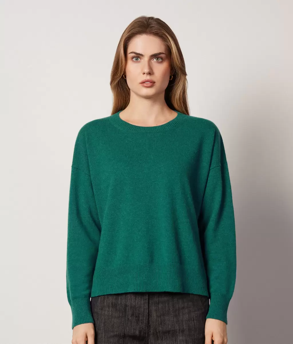 Dark_Green Sweter Z Okrągłym Dekoltem I Rozcięciami Z Kaszmiru Ultrasoft Falconeri Kobieta Swetry Z Okrągłym Dekoltem - 1