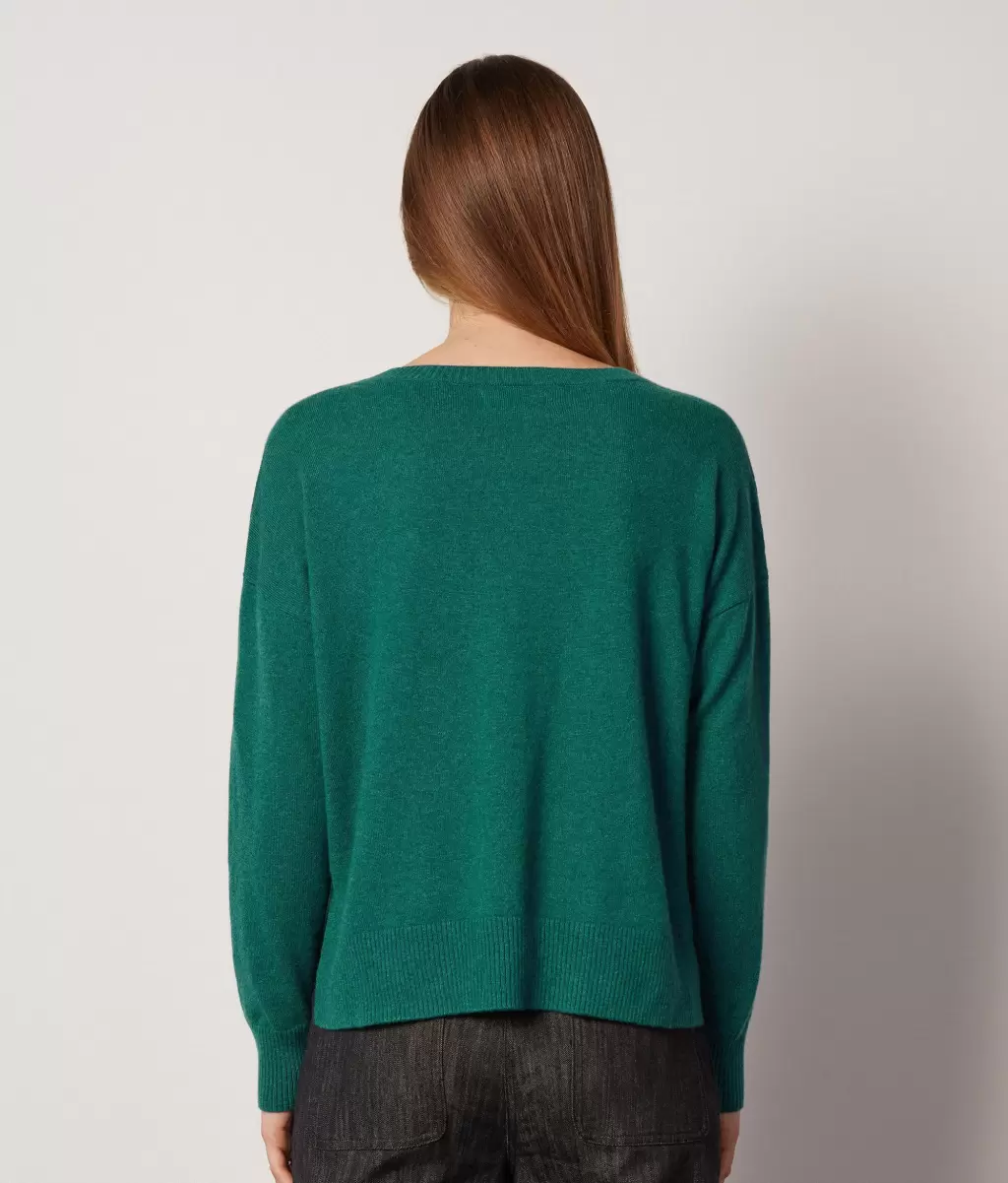Dark_Green Sweter Z Okrągłym Dekoltem I Rozcięciami Z Kaszmiru Ultrasoft Falconeri Kobieta Swetry Z Okrągłym Dekoltem - 2