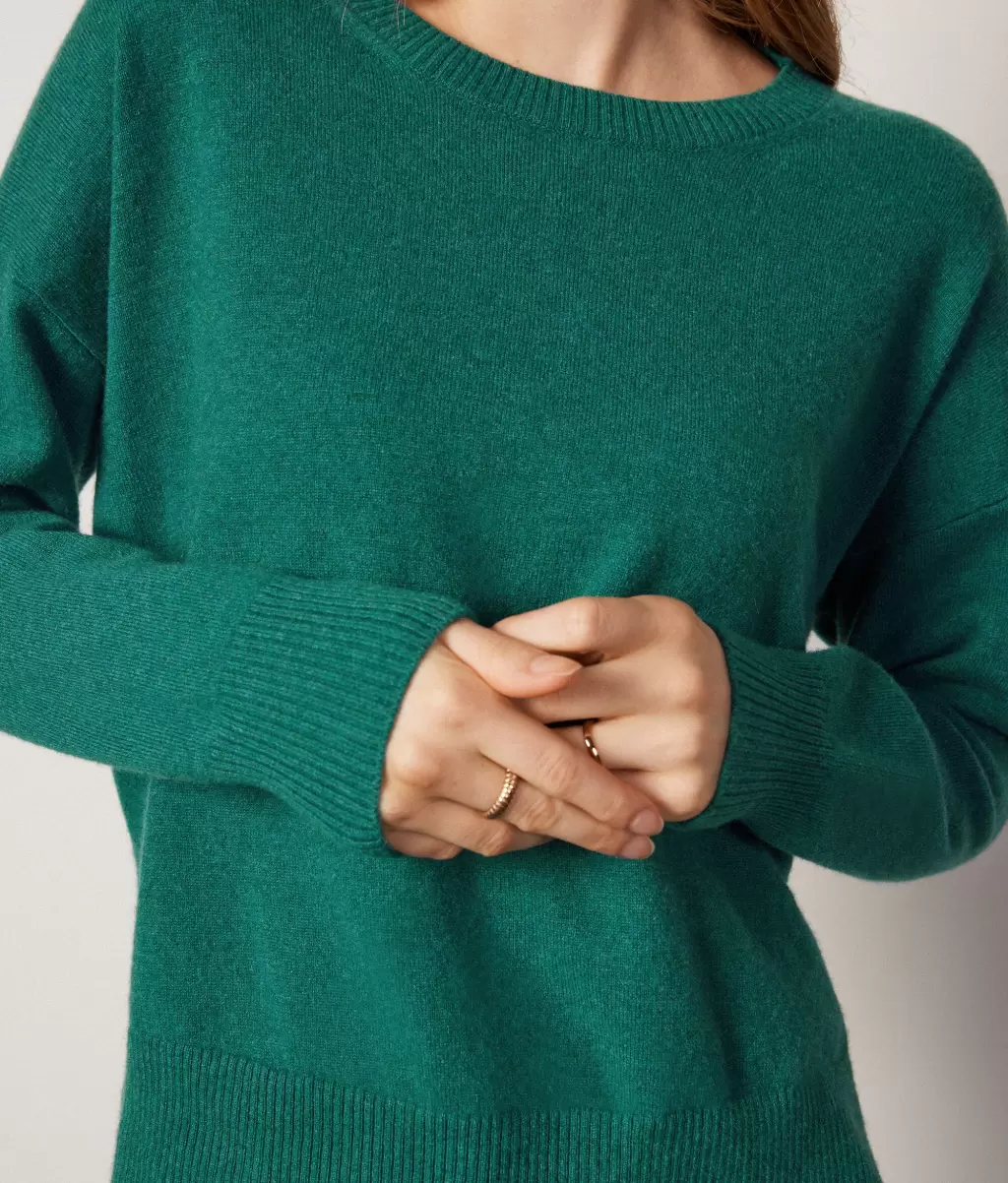 Dark_Green Sweter Z Okrągłym Dekoltem I Rozcięciami Z Kaszmiru Ultrasoft Falconeri Kobieta Swetry Z Okrągłym Dekoltem - 3