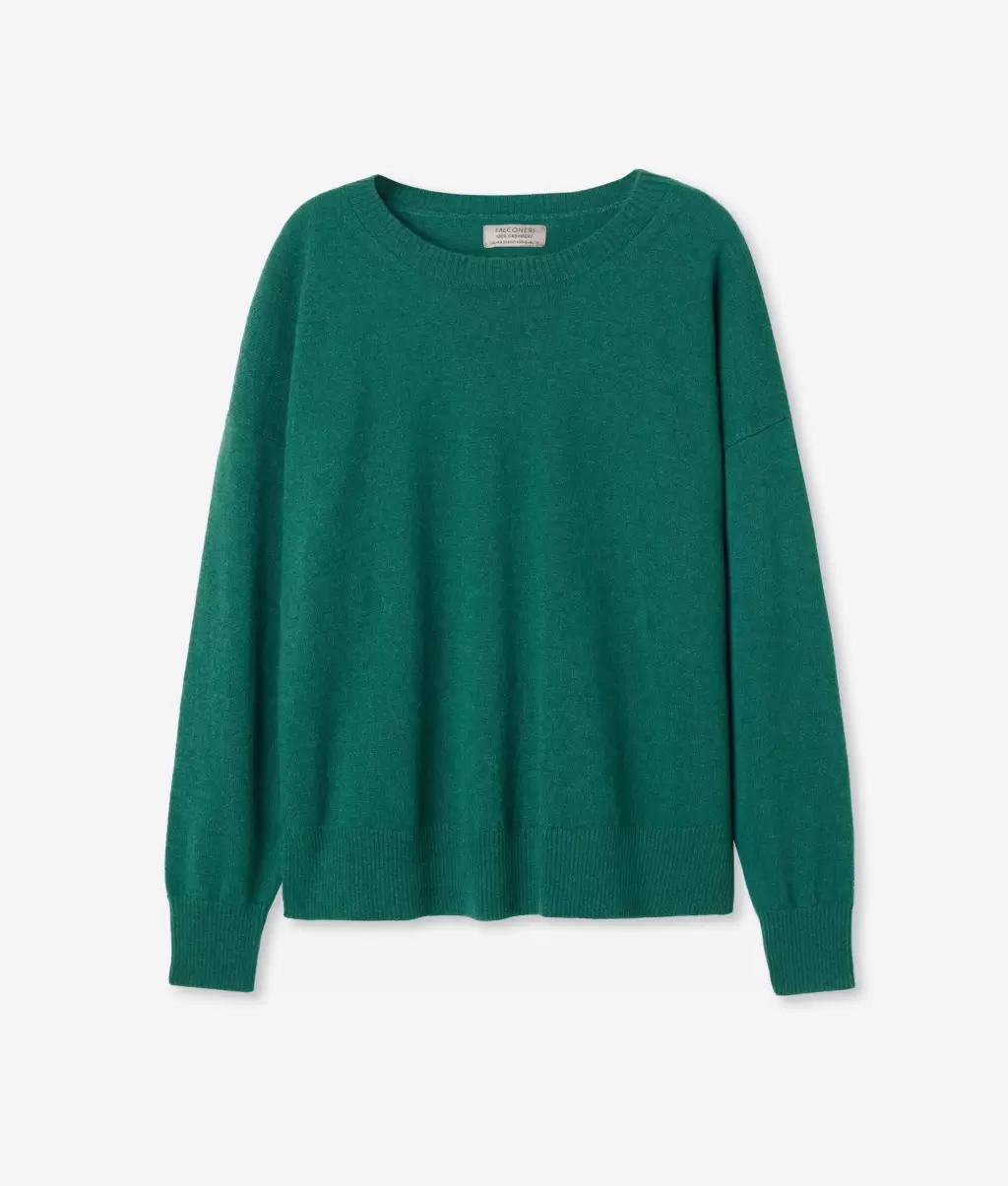 Dark_Green Sweter Z Okrągłym Dekoltem I Rozcięciami Z Kaszmiru Ultrasoft Falconeri Kobieta Swetry Z Okrągłym Dekoltem - 4