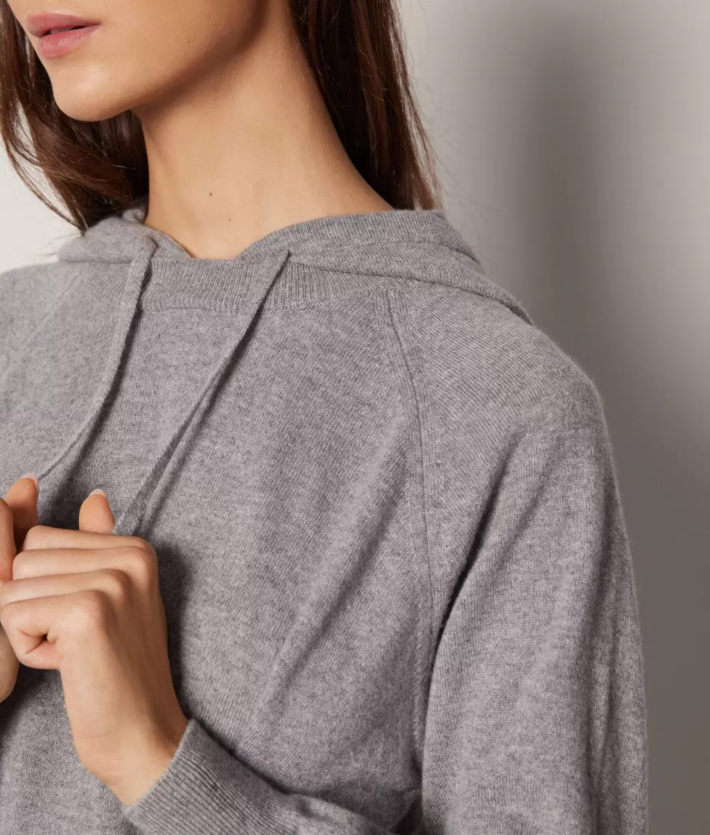 Swetry Z Okrągłym Dekoltem Kobieta Grey Długa Bluza Z Kapturem Z Kaszmiru Ultrasoft Falconeri - 3