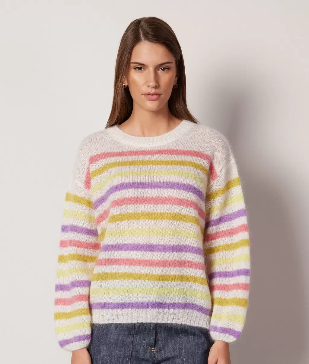 Swetry Z Okrągłym Dekoltem Pulower Z Moheru W Paski Falconeri Multicolor Kobieta - 1