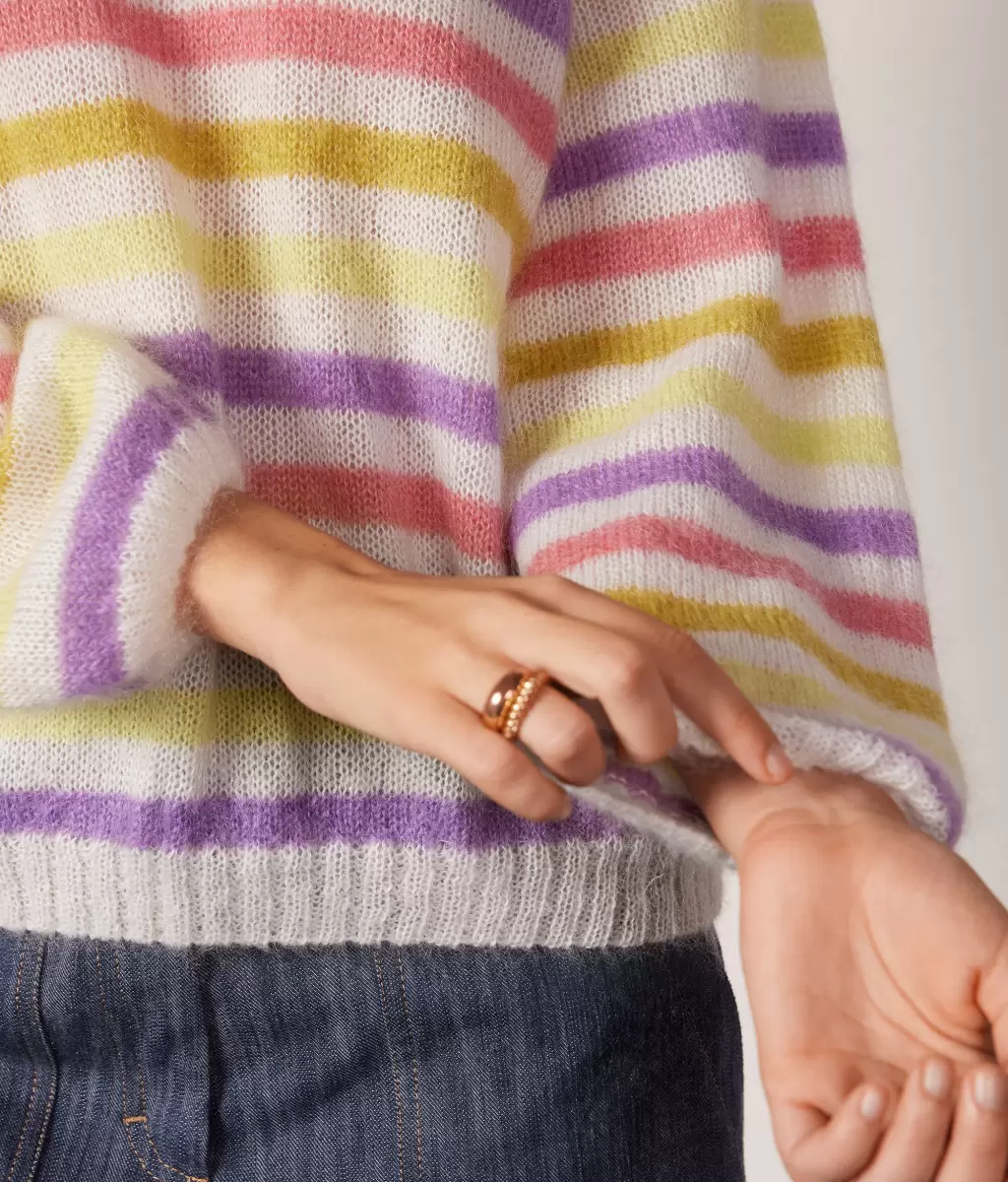 Swetry Z Okrągłym Dekoltem Pulower Z Moheru W Paski Falconeri Multicolor Kobieta - 3