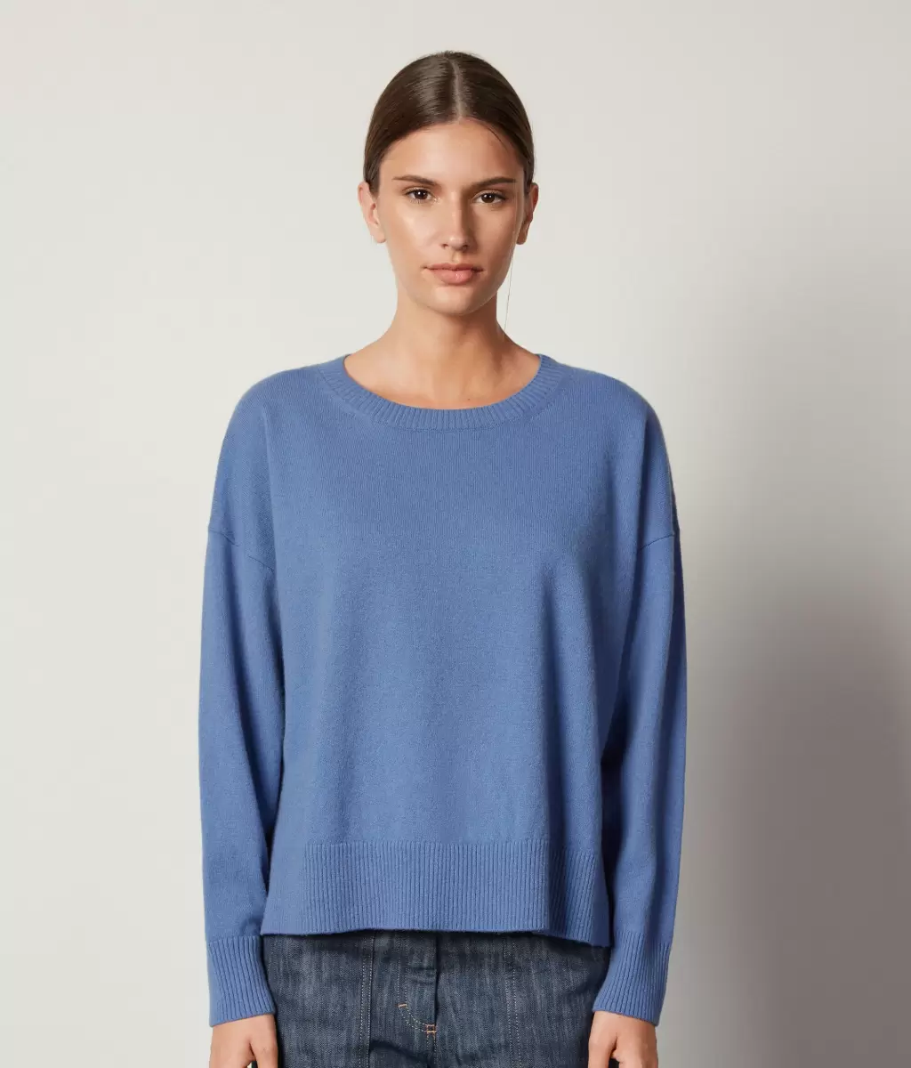 Falconeri Swetry Z Okrągłym Dekoltem Sweter Z Okrągłym Dekoltem I Rozcięciami Z Kaszmiru Ultrasoft Kobieta Light_Blue - 1