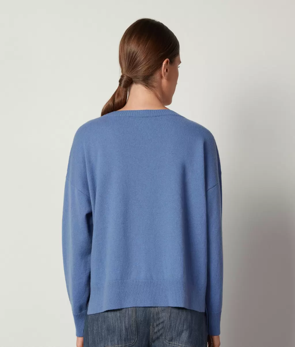 Falconeri Swetry Z Okrągłym Dekoltem Sweter Z Okrągłym Dekoltem I Rozcięciami Z Kaszmiru Ultrasoft Kobieta Light_Blue - 2