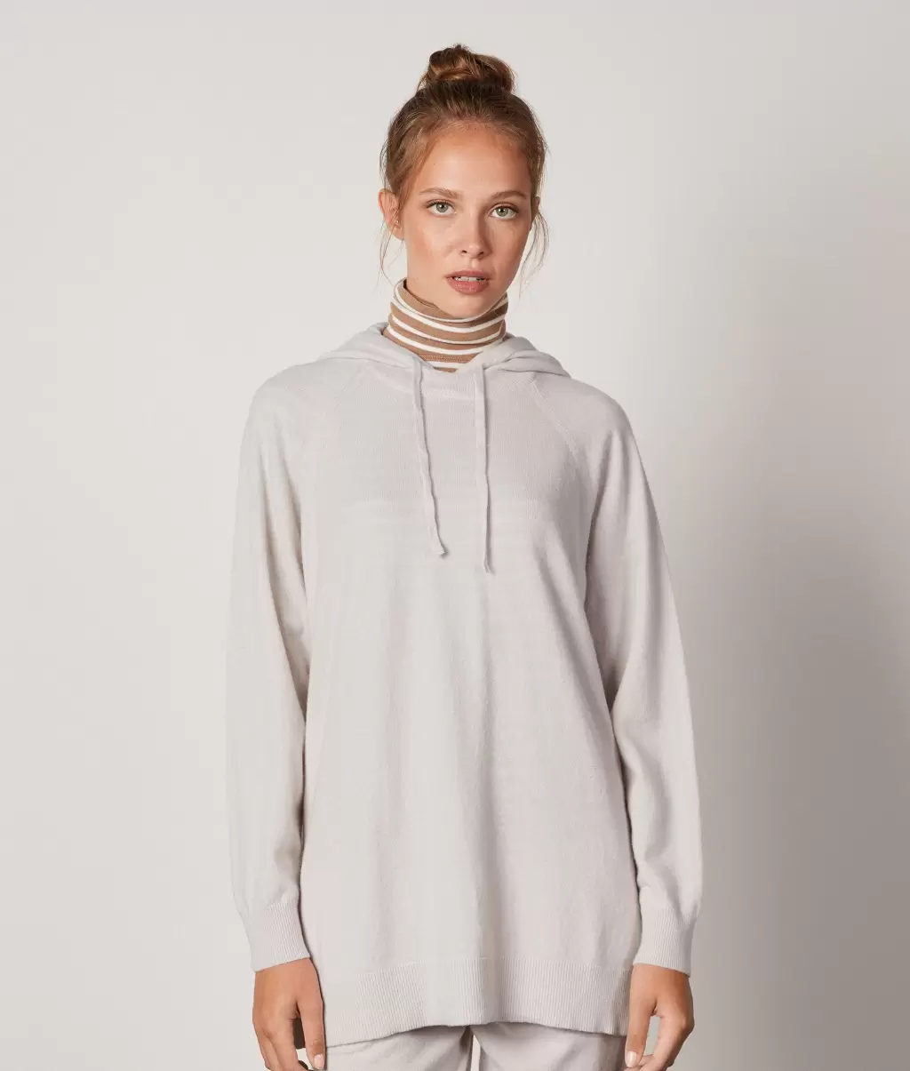 Falconeri Swetry Z Okrągłym Dekoltem Długa Bluza Z Kapturem Z Kaszmiru Ultrasoft White_Avorio Kobieta - 1