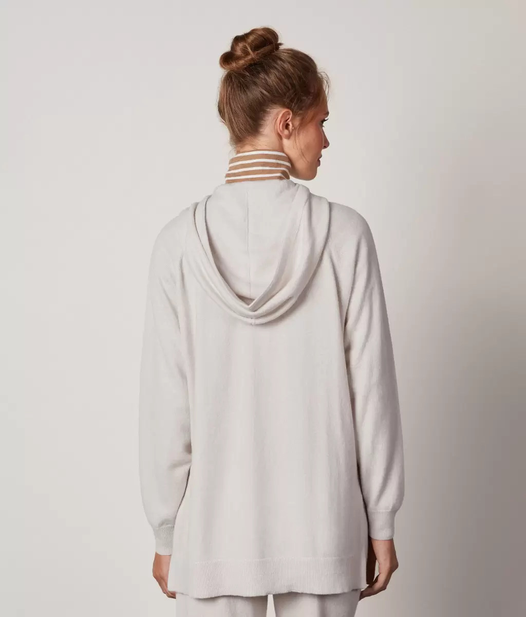 Falconeri Swetry Z Okrągłym Dekoltem Długa Bluza Z Kapturem Z Kaszmiru Ultrasoft White_Avorio Kobieta - 2