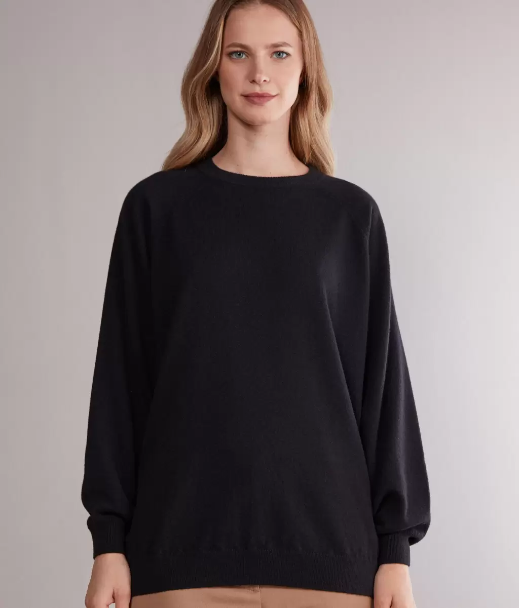 Black Falconeri Bluzka Maxi Z Okągłym Dekoltem Z Kaszmiru Ultrasoft Swetry Z Okrągłym Dekoltem Kobieta - 1