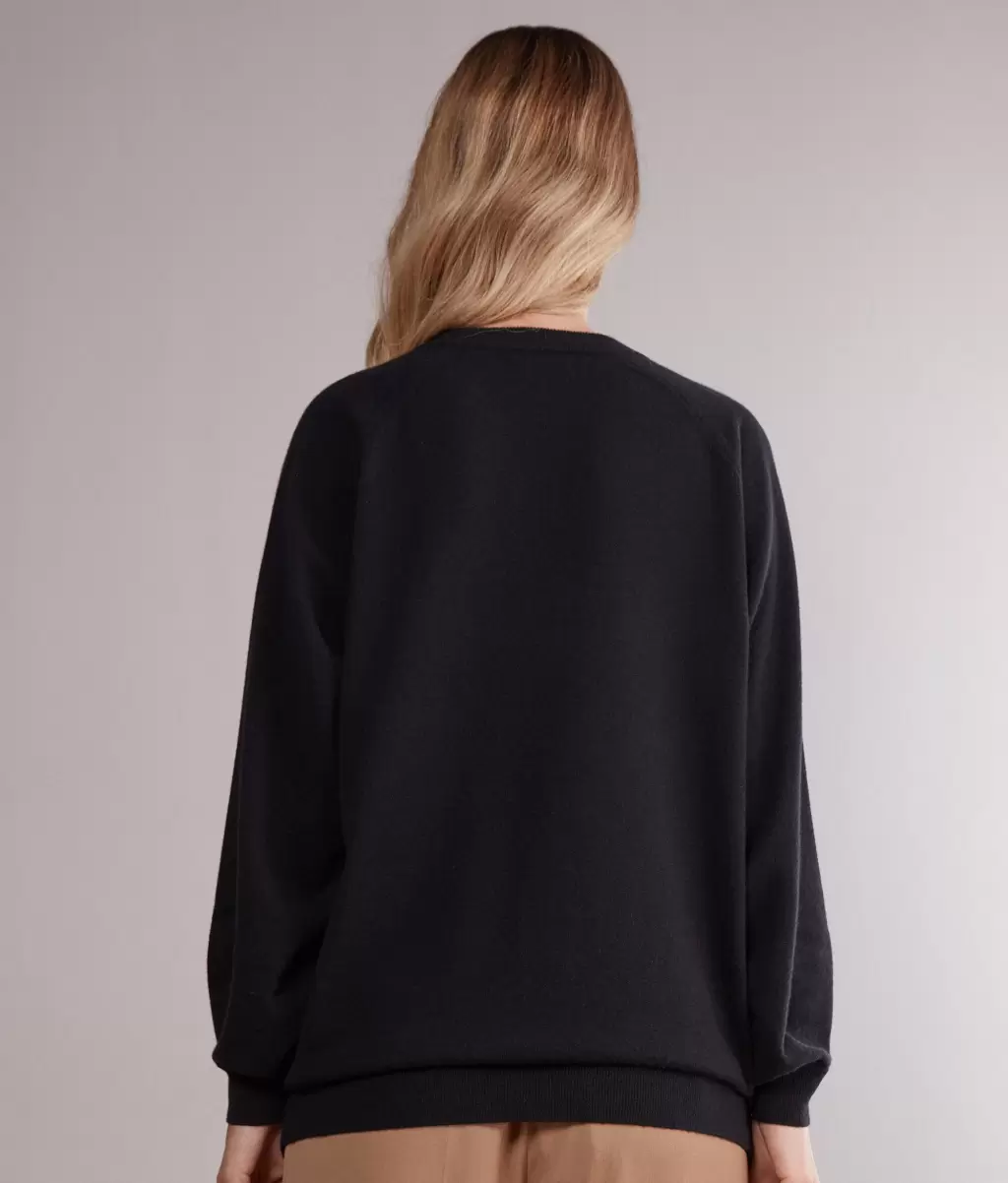 Black Falconeri Bluzka Maxi Z Okągłym Dekoltem Z Kaszmiru Ultrasoft Swetry Z Okrągłym Dekoltem Kobieta - 2
