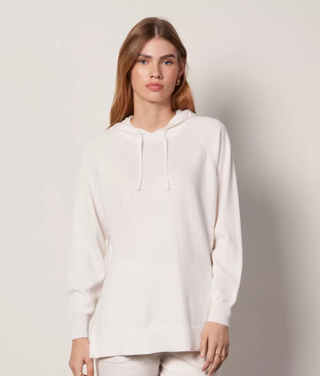 White Długa Bluza Z Kapturem Z Kaszmiru Ultrasoft Falconeri Swetry Z Okrągłym Dekoltem Kobieta - 1