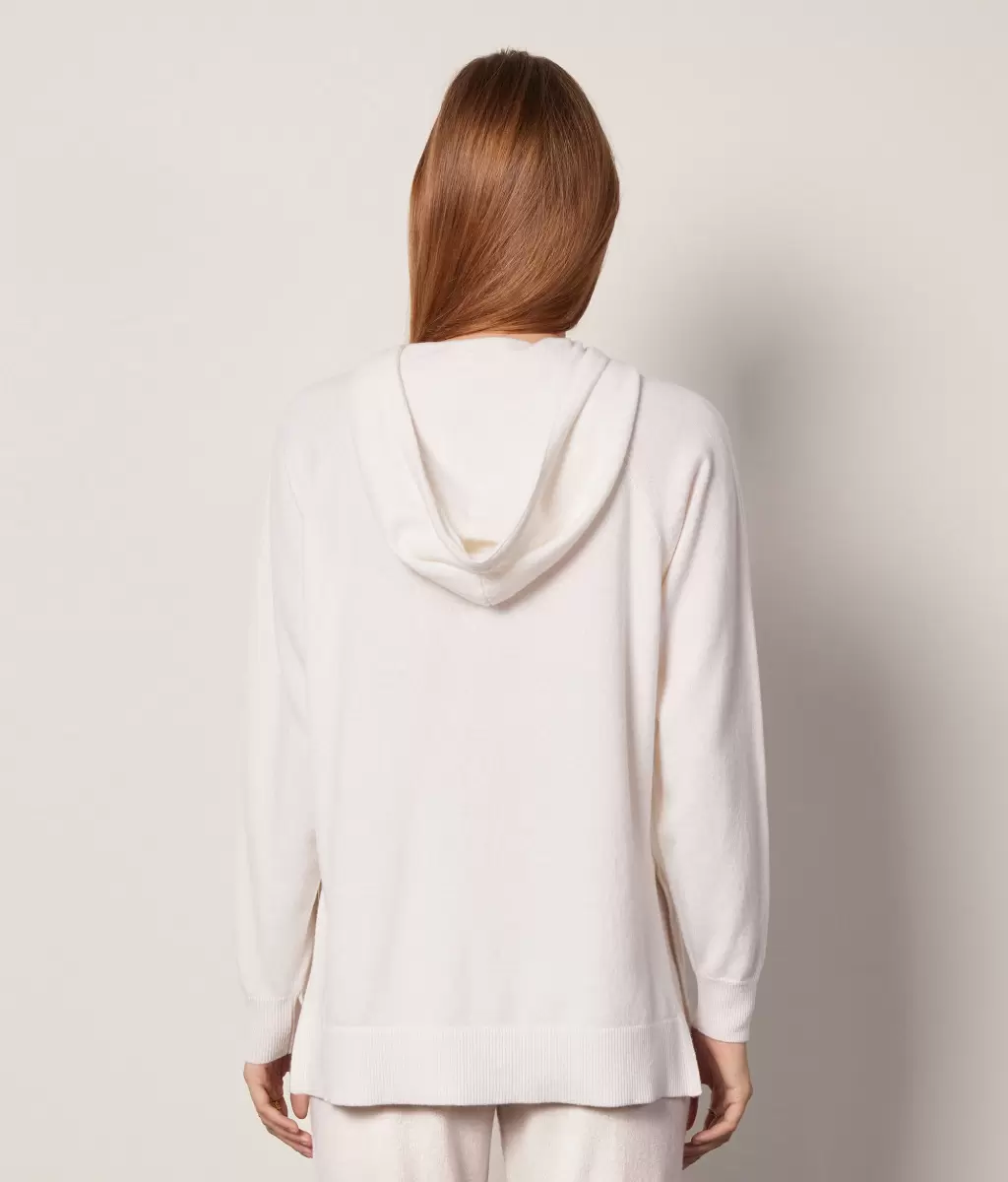 White Długa Bluza Z Kapturem Z Kaszmiru Ultrasoft Falconeri Swetry Z Okrągłym Dekoltem Kobieta - 2
