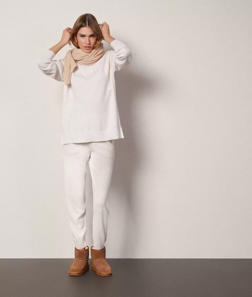 White Długa Bluza Z Kapturem Z Kaszmiru Ultrasoft Falconeri Swetry Z Okrągłym Dekoltem Kobieta