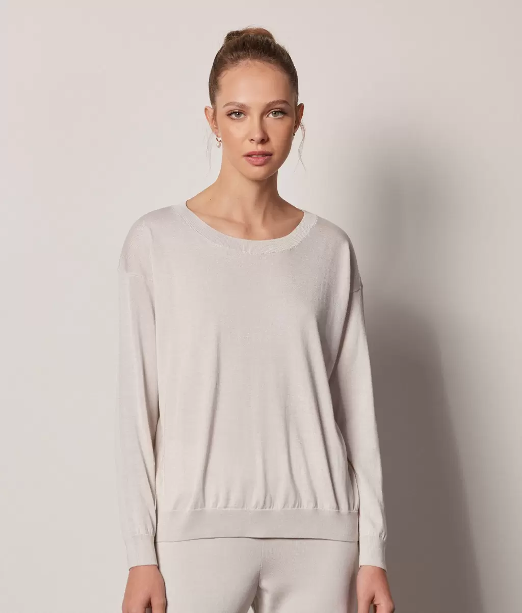 Falconeri Kobieta Swetry Z Okrągłym Dekoltem White Sweter Z Jedwabiu I Bawełny - 1
