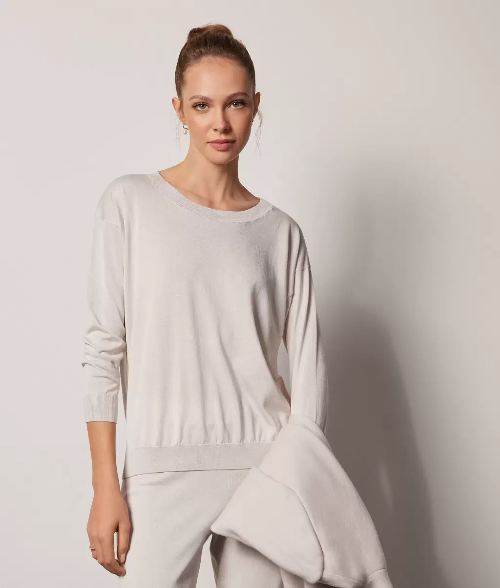 Falconeri Kobieta Swetry Z Okrągłym Dekoltem White Sweter Z Jedwabiu I Bawełny