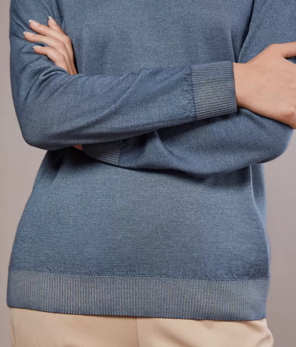 Swetry Z Okrągłym Dekoltem Falconeri Kobieta Light_Blue Pulower Z Kaszmiru Ultrafine - 3