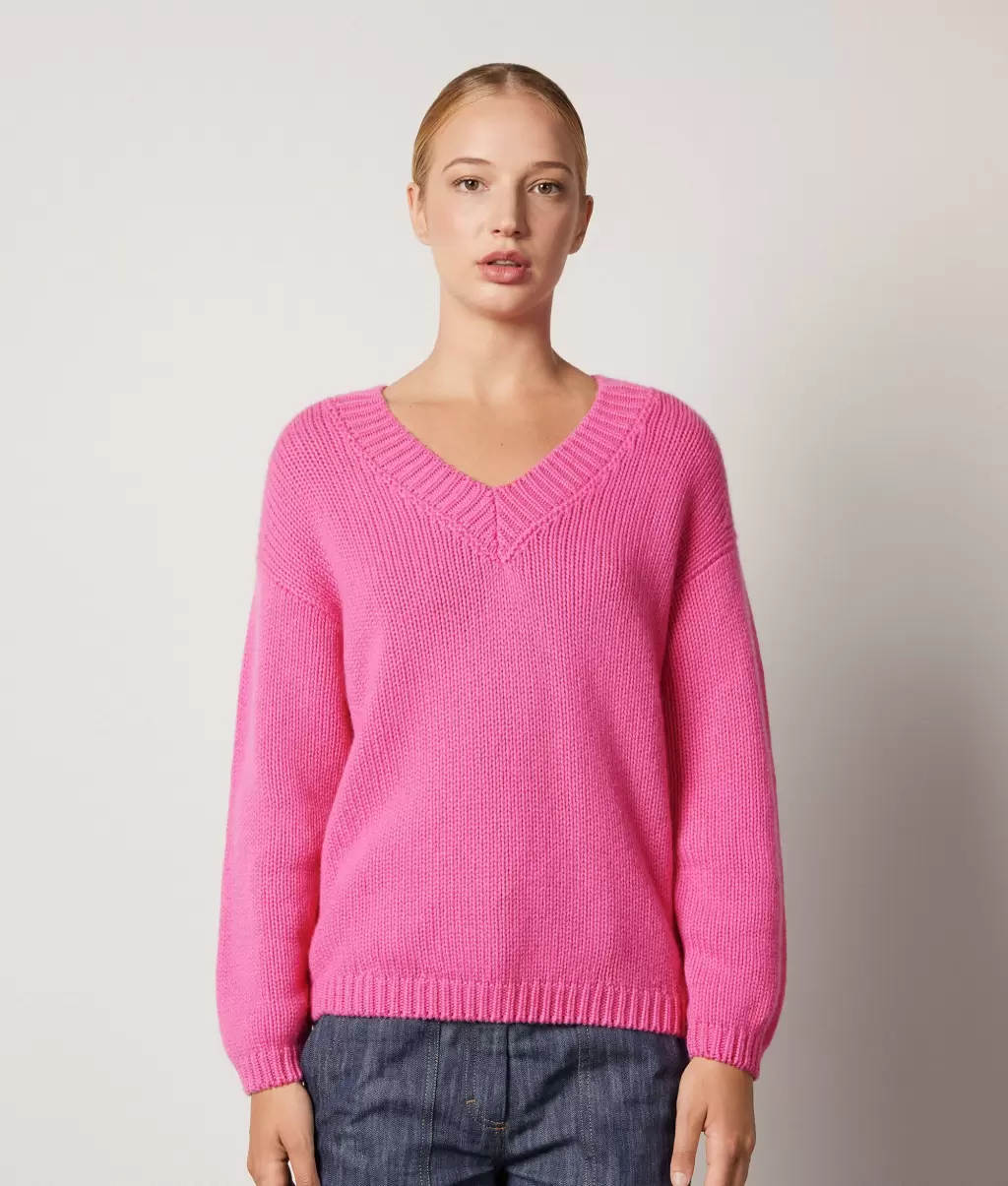 Pink Kobieta Swetry Z Dekoltem W Serek Falconeri Trykotowy Sweter Z Dekoltem W Serek Z Kaszmiru Ultrasoft - 1