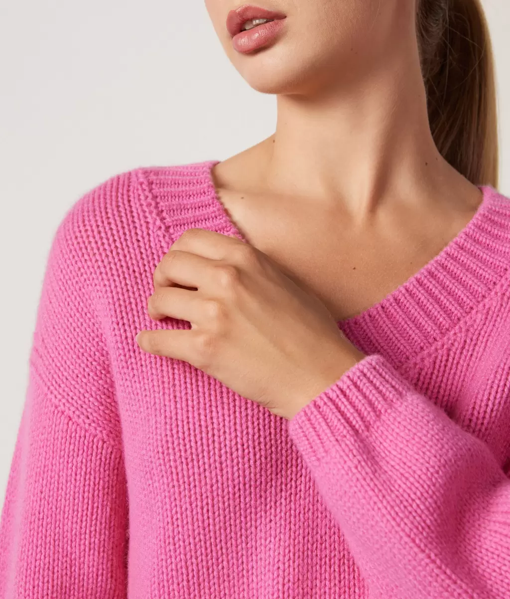 Pink Kobieta Swetry Z Dekoltem W Serek Falconeri Trykotowy Sweter Z Dekoltem W Serek Z Kaszmiru Ultrasoft - 3