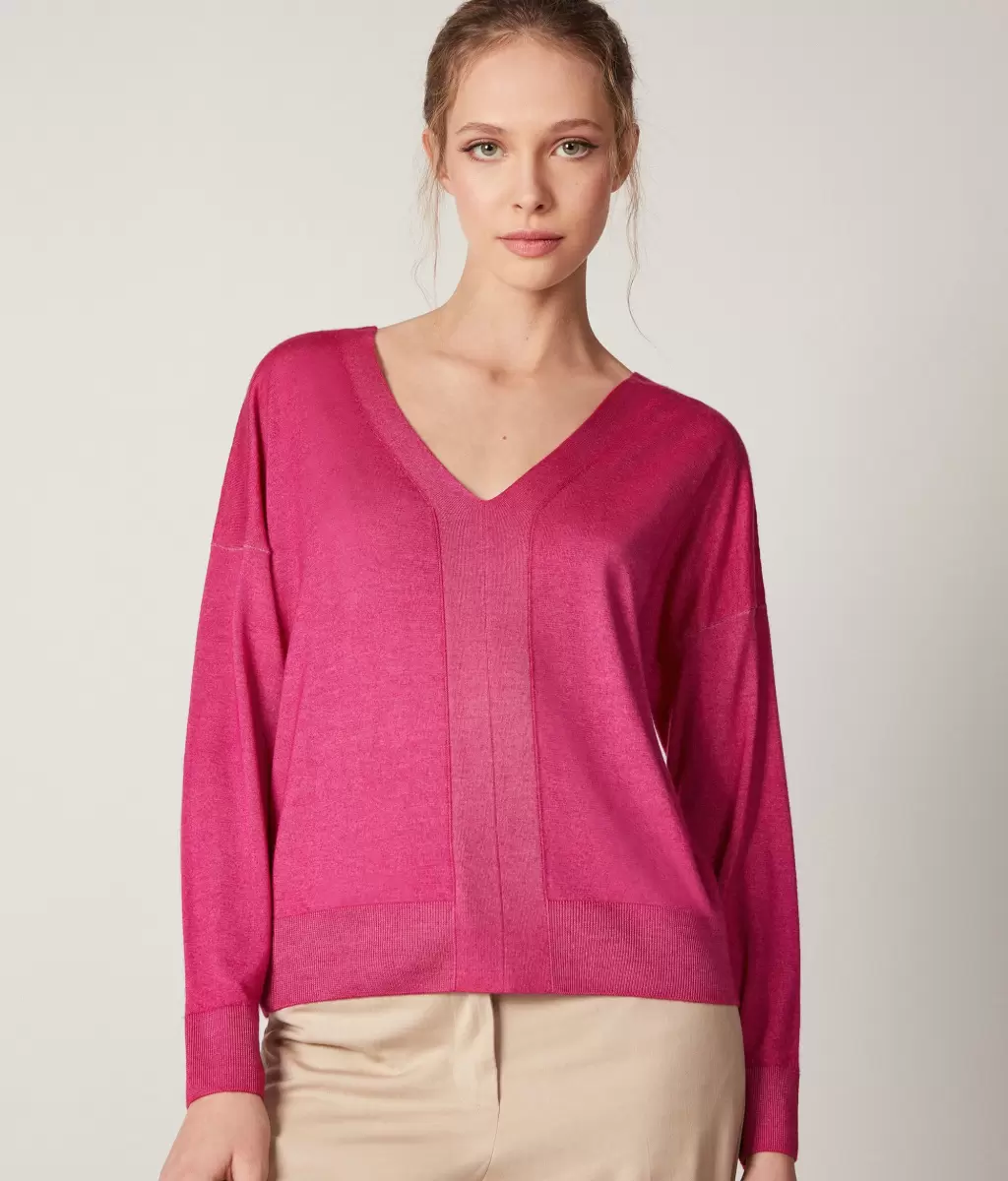 Swetry Z Dekoltem W Serek Falconeri Kobieta Sweter Z Dekoltem W Serek Z Kaszmiru Ultrafine Pink - 1