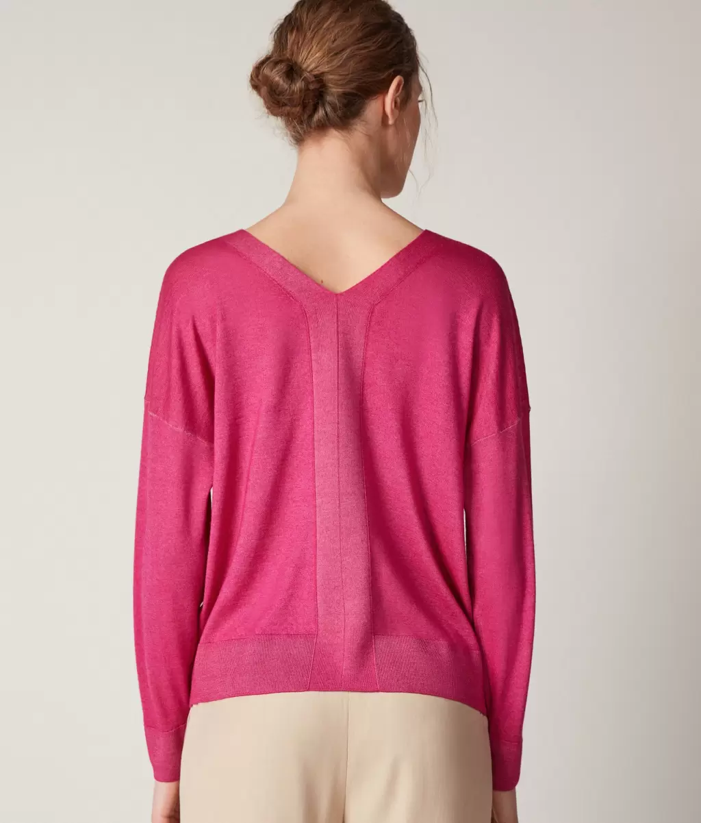 Swetry Z Dekoltem W Serek Falconeri Kobieta Sweter Z Dekoltem W Serek Z Kaszmiru Ultrafine Pink - 2