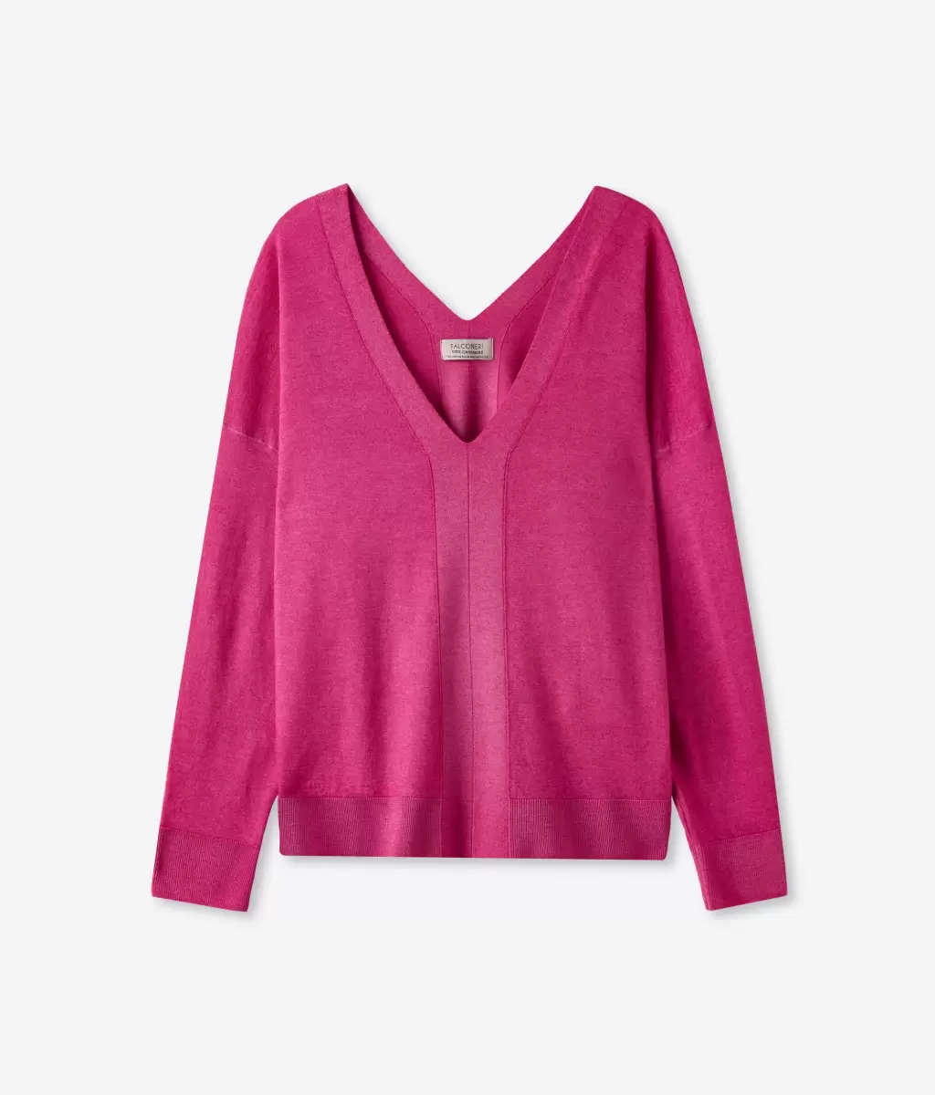 Swetry Z Dekoltem W Serek Falconeri Kobieta Sweter Z Dekoltem W Serek Z Kaszmiru Ultrafine Pink - 4