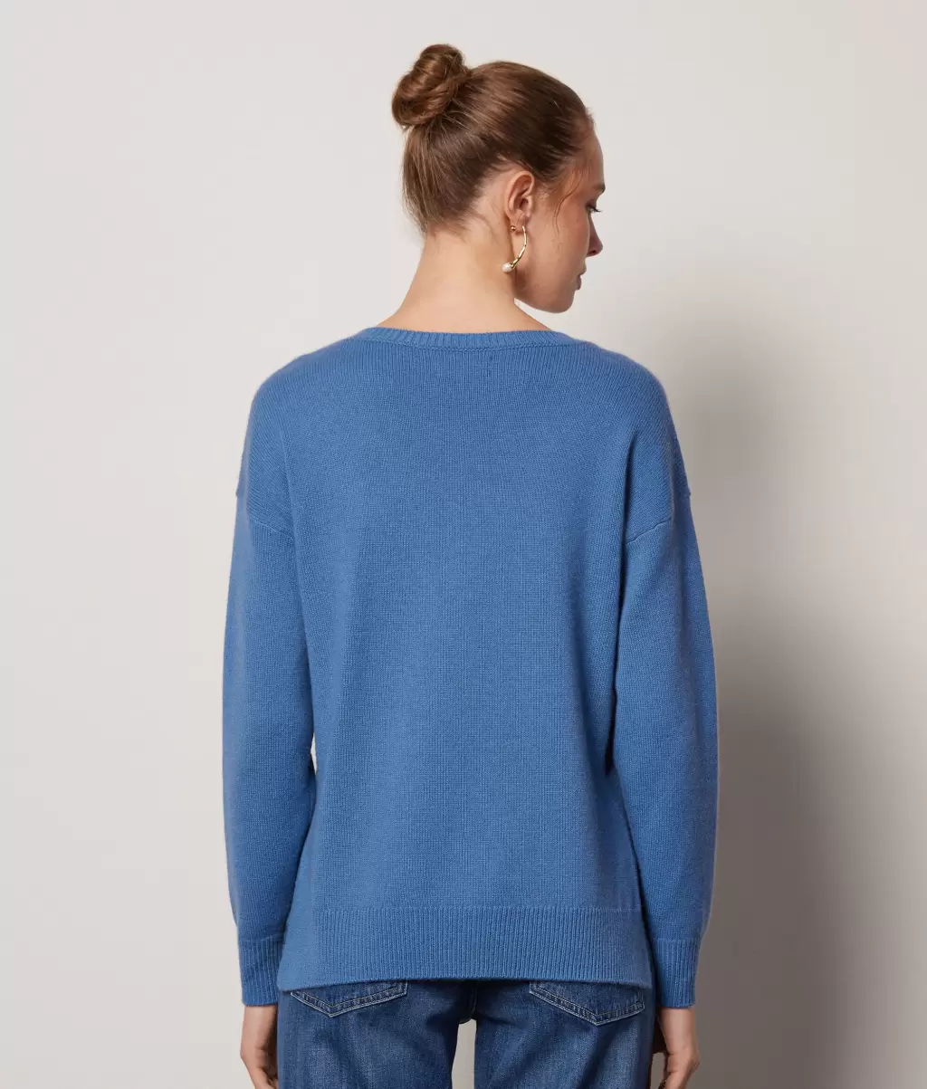 Kobieta Falconeri Sweter Z Dekoltem W Serek I Rozcięciami Z Kaszmiru Ultrasoft Blue Swetry Z Dekoltem W Serek - 2
