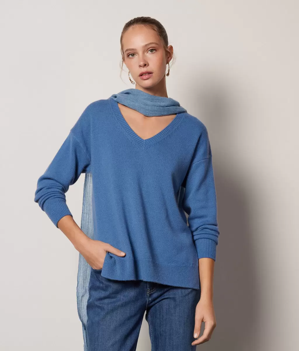 Kobieta Falconeri Sweter Z Dekoltem W Serek I Rozcięciami Z Kaszmiru Ultrasoft Blue Swetry Z Dekoltem W Serek
