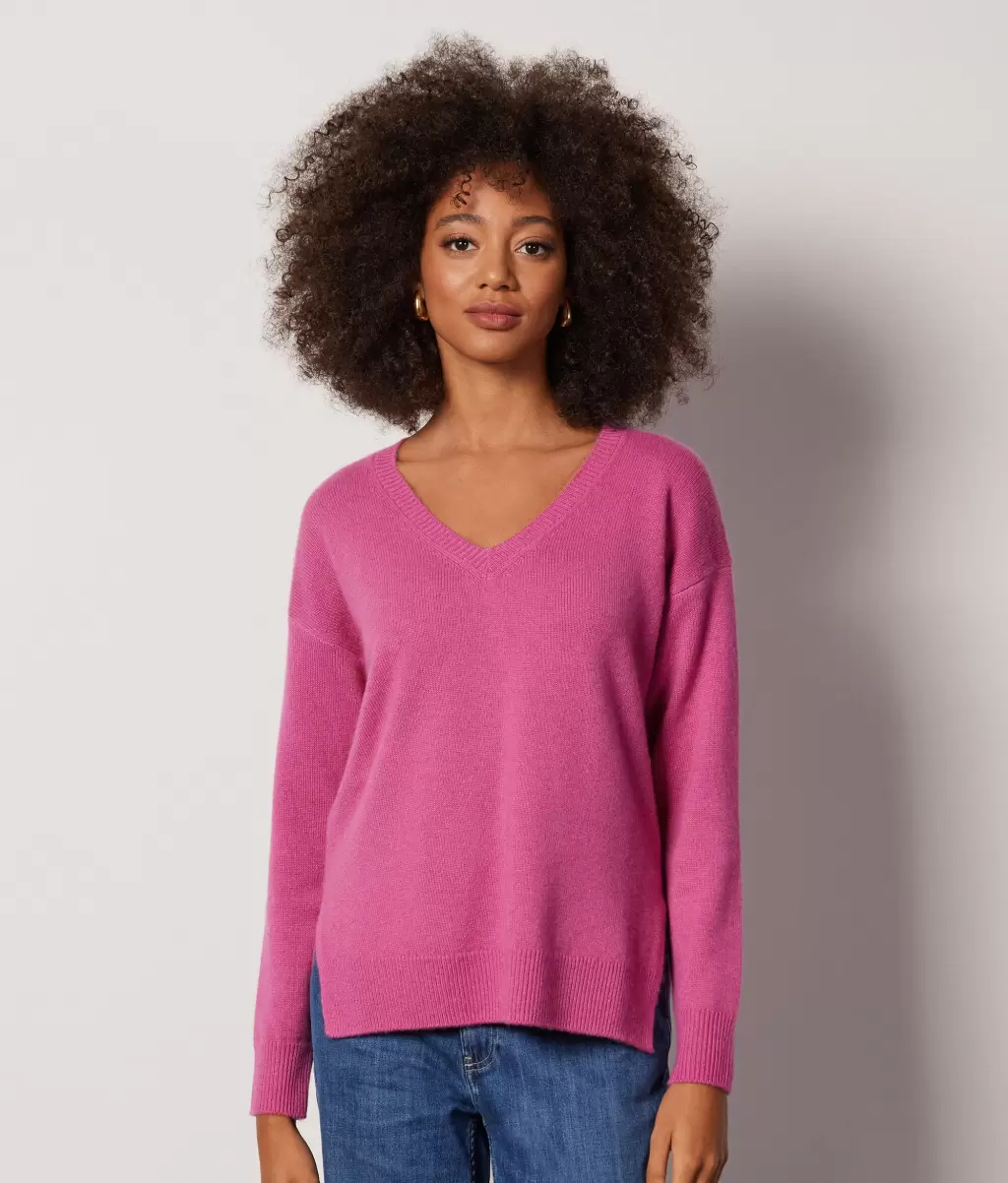 Kobieta Sweter Z Dekoltem W Serek I Rozcięciami Z Kaszmiru Ultrasoft Pink Swetry Z Dekoltem W Serek Falconeri - 1