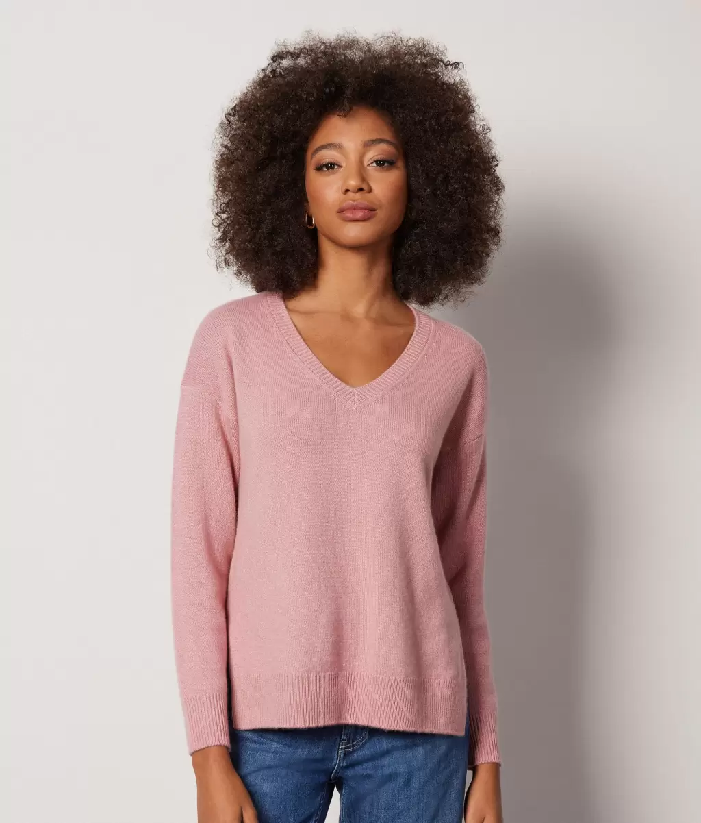 Kobieta Sweter Z Dekoltem W Serek I Rozcięciami Z Kaszmiru Ultrasoft Swetry Z Dekoltem W Serek Pale_Pink Falconeri - 1