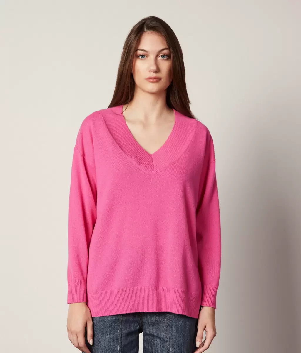 Sweter Maxi Z Dekoltem W Serek Z Kaszmiru Ultrasoft Falconeri Pink Swetry Z Dekoltem W Serek Kobieta - 1
